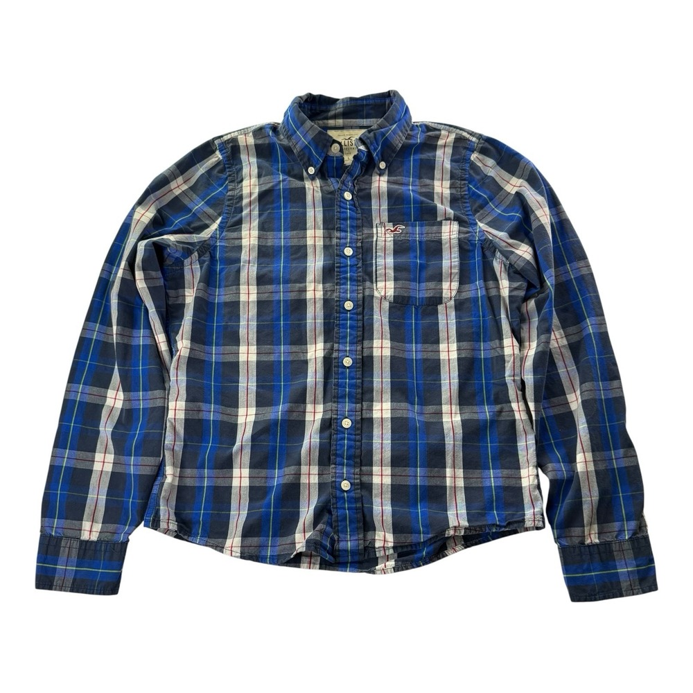 Hollister California Men's Large Blue Plaid Button Down Shirt Cotton Long Sleeve
